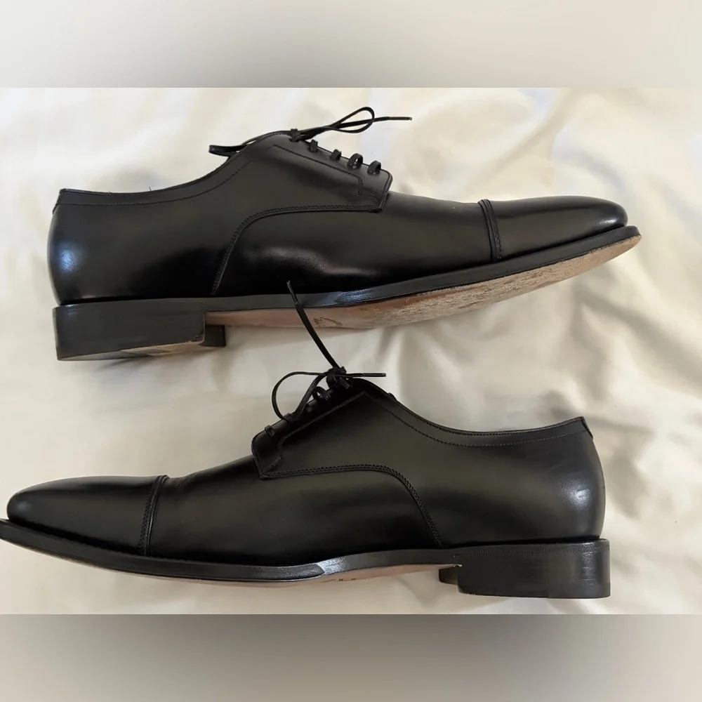 Salvatore Ferragamo Men’s Black Leather Cap Toe Oxford Shoes Size 10.5 EE